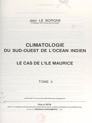 cover image of Climatologie du Sud-Ouest de l'océan Indien
